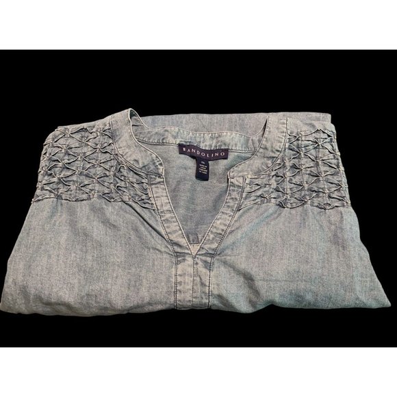 Bandolino Trinity Denim Blue Jean Long Sleeve Smock Top Beaded Accent Size XXL - Picture 1 of 8